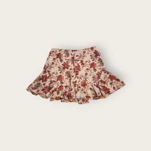 Vintage Y2k A.Byer tan and red floral print dainty flouncy flowy mini skirt